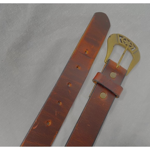 Full Grain Cowhide Unisex Belt Western Style Tan Made In USA Size 34 - Picture 6 of 9